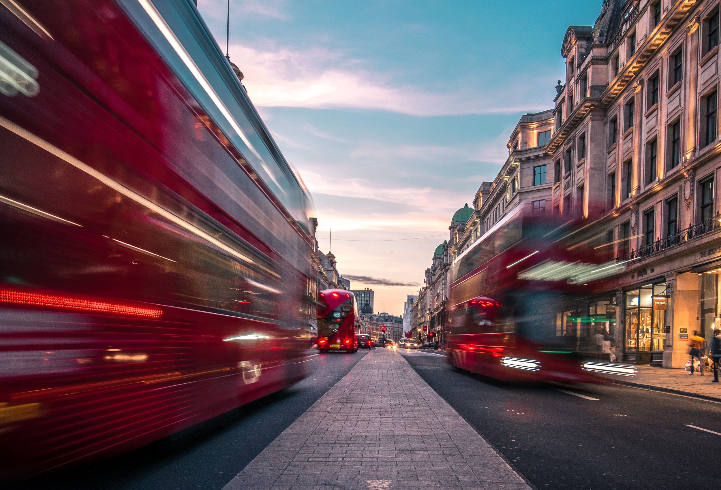 Timelapse photo of London buses on Oxford street