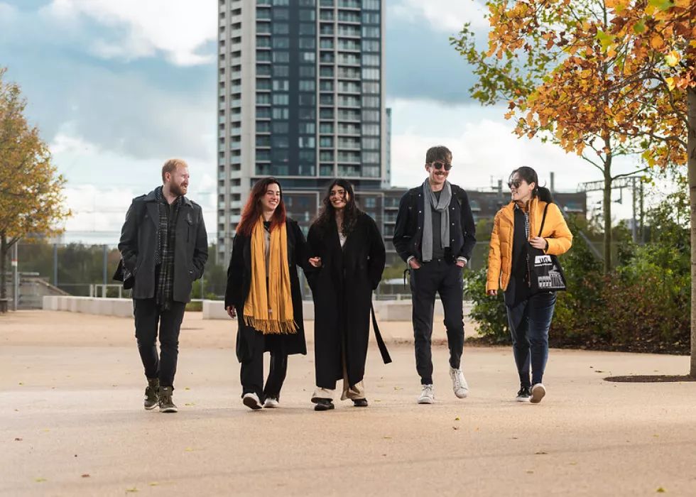 Photo of students walking through UCL East